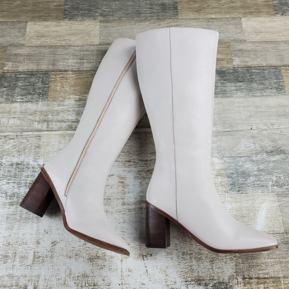 Journee Signature Tamori Womens Boot Sz 9 Bone Side Zip Block Heel Square Toe